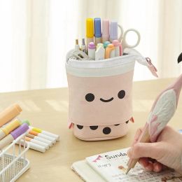 Sacs Pulldown Pen Sac Bubble Tea mignon Girl Heart Smiley Smile Multifictional Pen Holder Pinellerie Sac de rangement Étui crayon rétractable