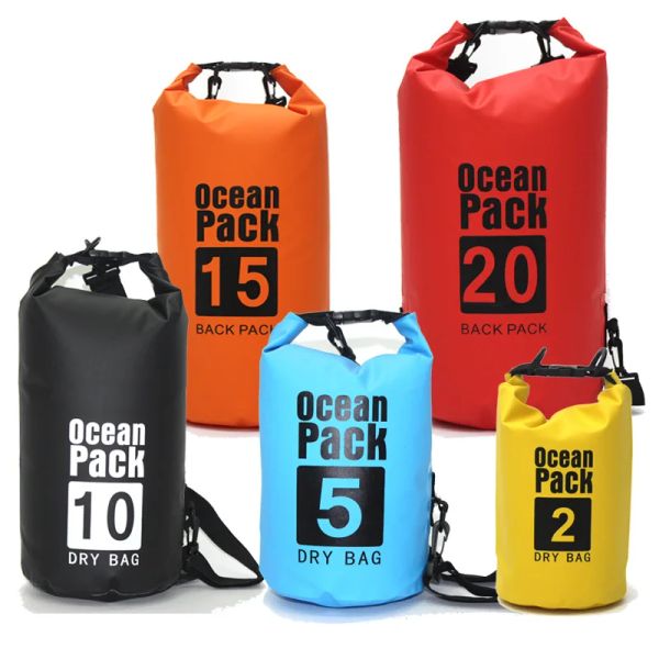 Sacs PVC Sac à sec imperméable 5L 10L 20L 30L PLANGE EN OUTDOOR Rangement pliable MAN FEMMES PLAQUES SAC SAG