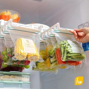 Sacs Réfrigérateur Ziplock Sac Storage Organisateur Télescopique Réfrigérateur Drawer Rangement Rack avec 15 sacs scellés suspendus Clip de rangement