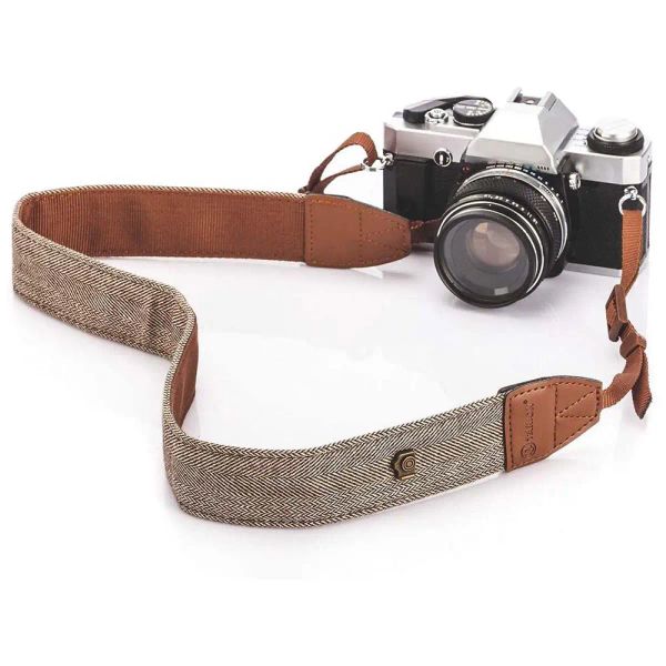 Bolsas Coras de hombro de cámara retro Correa de cuello ajustable adecuada para todas las cámaras SLR Nikon Canon Sony Pentax Classic Brown Woven