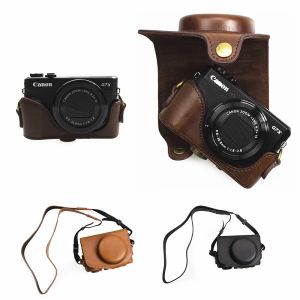 Sacs Retro Pu Leather Camera Sac Hard Cover Hard Boîte pour Canon PowerShot G7 X G7X Mark II III (G7xii G7XIII) Mark2 Mark3 G7X2 G7X3