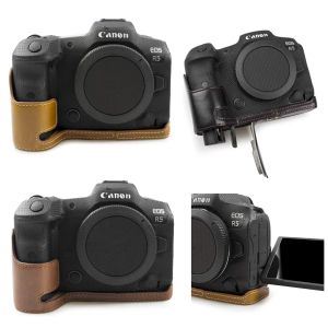 Sacs Retro Pu Leather Half Body Case Cover Base Bas Bottom Opening Version Camera Camera Camera pour Canon EOS R10 R8 R7 R5 R6 Mark II R6II