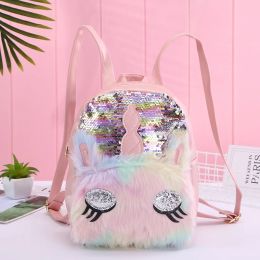 Tassen Omkeerbare pailletten Unicorn Soft Plush Kawaii Backpack voor Girl School Bag voor Winter Teenager Girls Travel Bagpack