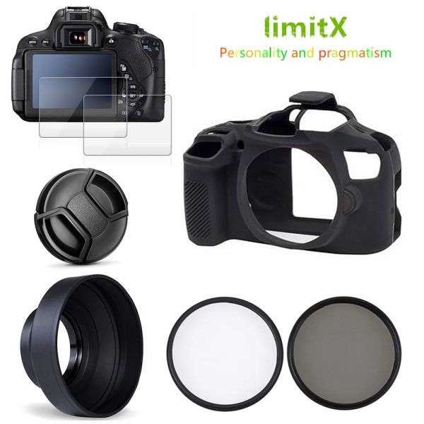 Sacs Silicone Case Camera Sac Filtre Kit Lens Hood pour Canon EOS 2000D 4000D 1300D 850D 800D 250D 200D 77D T100 T7 T6 SL2 1855 mm