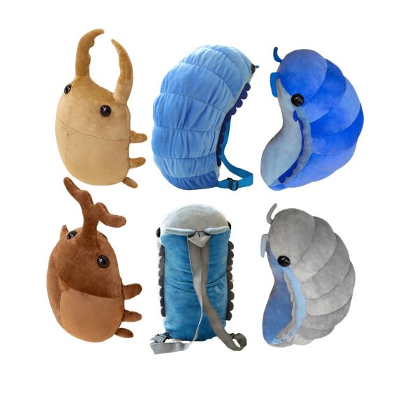 Bolsas Simulación Insectos Plush Toys Soft Cartoon Isopod Mochila Mochila Worm Relleno Hercules Toyes de escarabajos Saw Shovel Stag Beetle