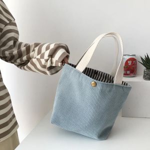 Tassen kleine corduroy lunchtas voor vrouwen 2023 eco canvas draagbare draagtassen mini vrouwelijke studenten bento picknick food tas reistassen handtassen