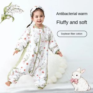 Tassen Soja katoenen slaapzak lange mouw winter cartoon split been baby dikke doek kinderen verdikte jumpsuit fit 0 ~ 6 jaar baby