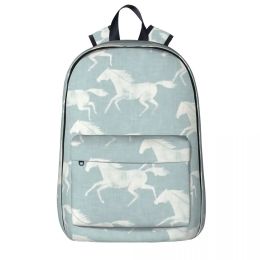 Bolsas estampando crema de caballos salvajes en mochila azul claro