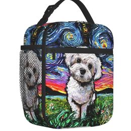 Sacs Starry Night Night Maltipoo Dog Isulatules Lunch Sac pour femmes Portable Pet Amourte Colonter Thermal Lunch Box Office Work Work