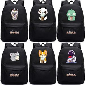 Sacs étudiants boba thé noir scolaire sac sac à dos adolescents sacs de livre enfants mignons caricatures animaux imprimé knapsack enfants