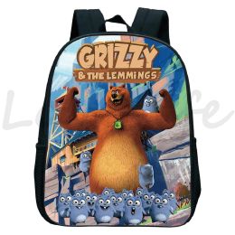 Sacs Sunlight Grizzly Bear Kindergarten Backpack Grizzy and the Lemmings School Sac Enfants Cartoon Rucksack Kids Bookbag Cadeaux