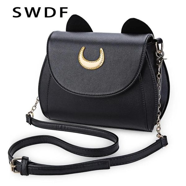 Bolsos SWDF Bolso de Mujer Sailor Moon de Verano Bolso de Hombro con Cadena en Forma de Gato Luna Negro Bolso pequeño de Mensajero de Cuero de PU para Mujer