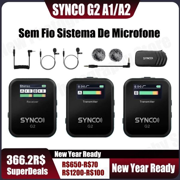 Bolsas Synco G2a1 G2a2 G2 A1 A2 Micrófono inalámbrico Lavalier Microfone Mic System para Smartphone Mesa DSLR Cámara Monitoreo en tiempo real