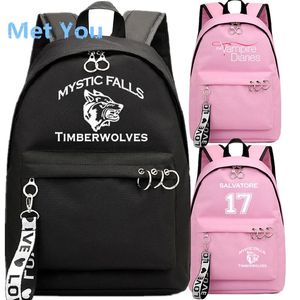 Tassen The Vampire Diaries Backpack School Tassen Mochila Travel Bags Laptop Ribbon Ring Circle Backpack Pink Black