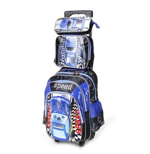 Tassen trolley bagage school rollende tas rugzak met wielen auto stijl kinderschool trolley tas voor jongen mochilas rugzakken op wielen