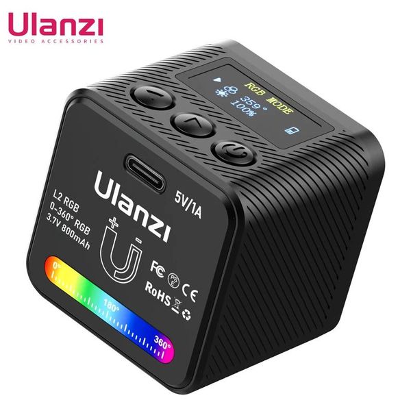 Bolsas Ulanzi L2 Rgb Mini Cob Luz para cámara de video Luz regulable a todo color de 360 ° con difusor Fotografía en forma de panal para cámara DSLR