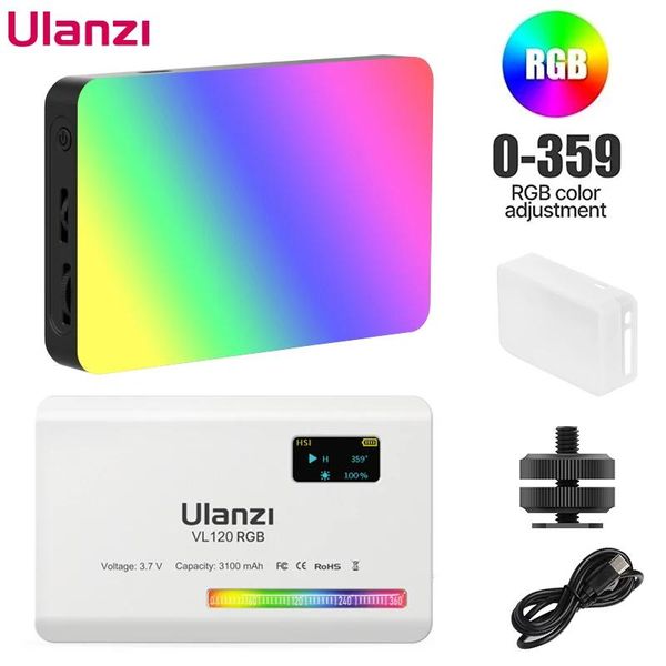 Bolsas Ulanzi Vl120 Rgb Luz de cámara con difusor 25009000k Cri 95+ 3100mah Panel de luz de video LED para cámara Teléfono Fotografía Luces