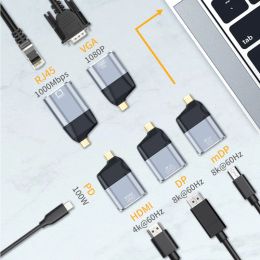 Tassen USB C MANTEN TO VROUWEN SIMULTANE LADING EN ADAPTER TYPEC NAAR RJ45 VGA HDMI DP MINIDP PD 100W PORT VOOR KANTOOR GAMING