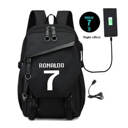 Bolsas Mochila luminosa Ronaldo con carga USB, mochilas escolares para hombres y adolescentes, mochila negra de gran capacidad para adolescentes, estilo preppy