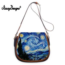 Tassen Van Gogh Patroon verstelbare schoudertas vrouwelijke messenger tassen meisjes dames pu lederen dames sterrenhemel sky crossbody tas