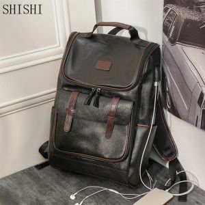 Sacs Vintage Leather Men Backpack Man Luxury Travel Backpack Business Mâle Sac d'ordinateur portable Male