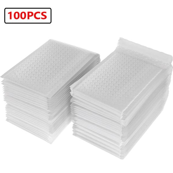 Sacs blancs 100pcs 18x23cm Bubble Mailers Poly Polded Packing Emmoly Seal Mousse Enveloppe Sacs Expédition Cadeau pour enveloppes Sac