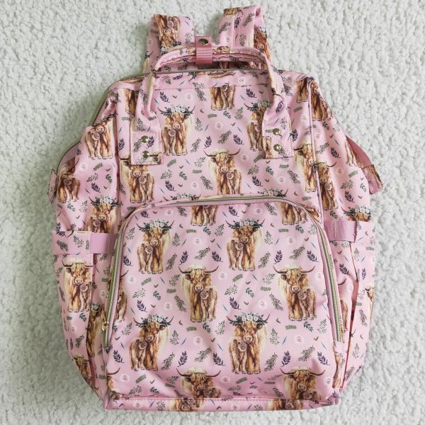 Bolsas al por mayor de la ropa para niños para bebés Occidente de vaca rosa occidental mochila mom bolso de pañales de regreso a la escuela