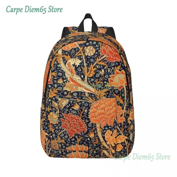 Sacs William Morris Orange Cray Floral Art Canvas Backpack for Women Imperproping College School Textile Match Sac Impression Bookbags