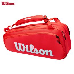Tassen Wilson 2023 Super Tour Pro Staff 69 Pack Fine Knit Coating Tennis Bag 3Decks Racket Backpack Racquet Bag met Thermoguard Red