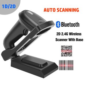 Tassen draadloze barcodescanner 2.4G Bluetooth Bar Code Reader met stand -basislader 1D/2D QR PDF417 voor voorraad POS Terminal