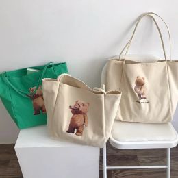 Sacs Femmes Big Canvas Sac à provisions mignons ours extra larges livres fourre-tout