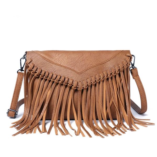 Bolsas para mujeres PU Cuero Hobo Fringe Tassel Cross Body Bold Ladies Vintage Pequeño mano de hombro para niñas Bolsa Feminina Clutch carteras