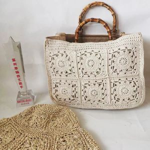 Sacs fourre-tout pour femmes Sac à épaule féminine de grande capacité sacs de main de créateur de coton tricot de fleur de fleur de fleur