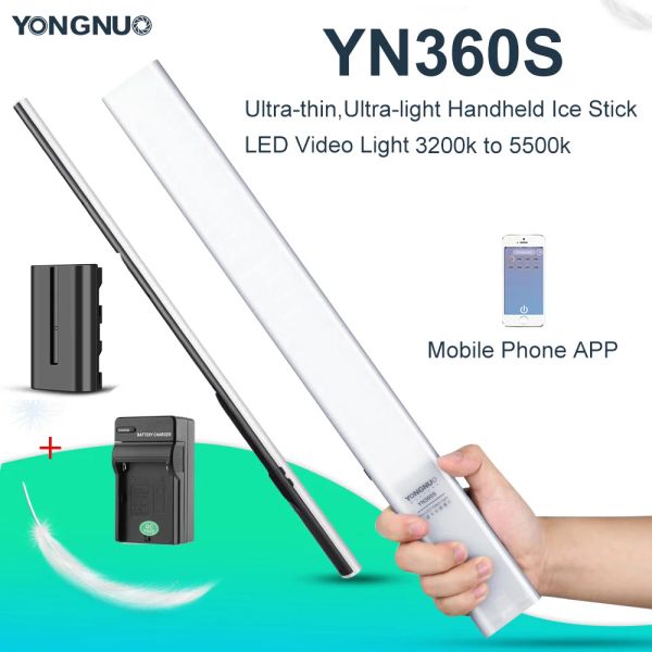 Bolsas Yongnuo Yn360s Ultrathin, Ultralight Holly Stick LED LED Video Light 3200k a 5500K controlado por teléfono Luz LED LED