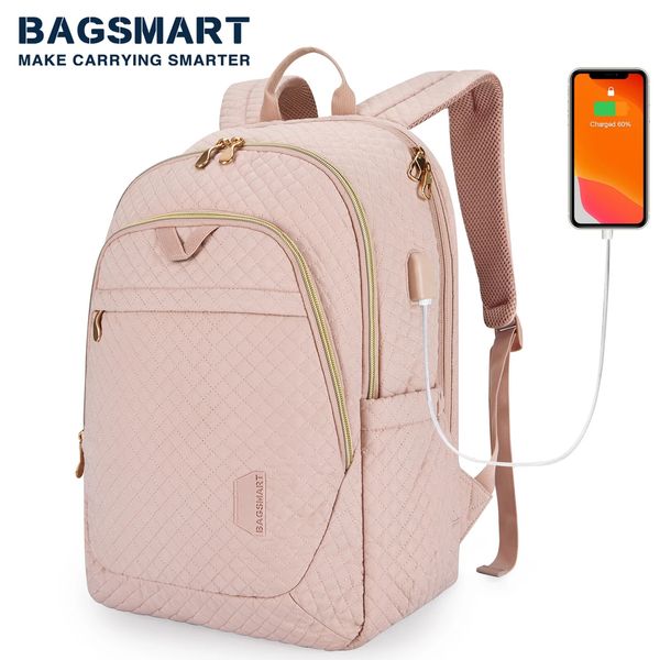 BAGSMART antivol sac à dos pour ordinateur portable hommes femmes plusieurs poches voyage affaires collège école livre sac avec port de chargement USB 240102