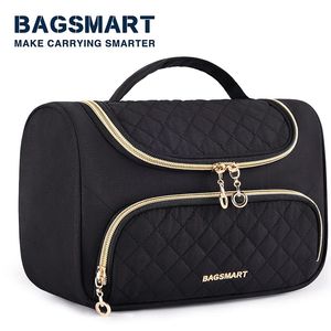 BAGSMART – trousse de maquillage de voyage, étui de rangement de maquillage, grande pochette ouverte pour femmes, trousse à cosmétiques pour articles de toilette, accessoires et pinceaux 240313