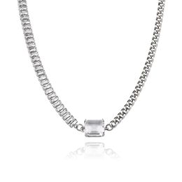 Chaîne de clavicule Baguette avec chaîne en acier inoxydable pour femmes, collier de luxe léger, accessoires, bijoux cadeau