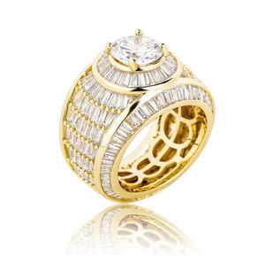 Baguette Cluster CZ Iced Out Diamond Ring High Quality White Gold Bling Fashion Hip Hop Bijoux pour hommes Anneaux 1014684