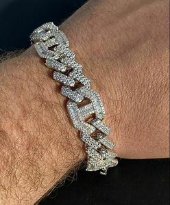 Baguette Cuban Prong Link Bracelet Glacé 14K Plaqué Or Blanc Diamant Cubique Zircone Bijoux 7 pouces-8 pouces 14MM Bracelets Pour Hommes