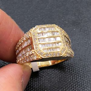 Baguette Cut VVS Moisanite Man Anneau personnalisé Anneau personnalisé Karat 10k 14k Real Solid Gold Pass Tester Diamond Tester Iced Out Fine Jewelry Anneau
