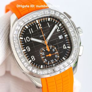 Baguette Diamond 5968 Orange Montre pour homme Chronographe Flyback CH 28 520 C Mouvement automatique en acier inoxydable Saphir Cristal Montre-bracelet classique étanche