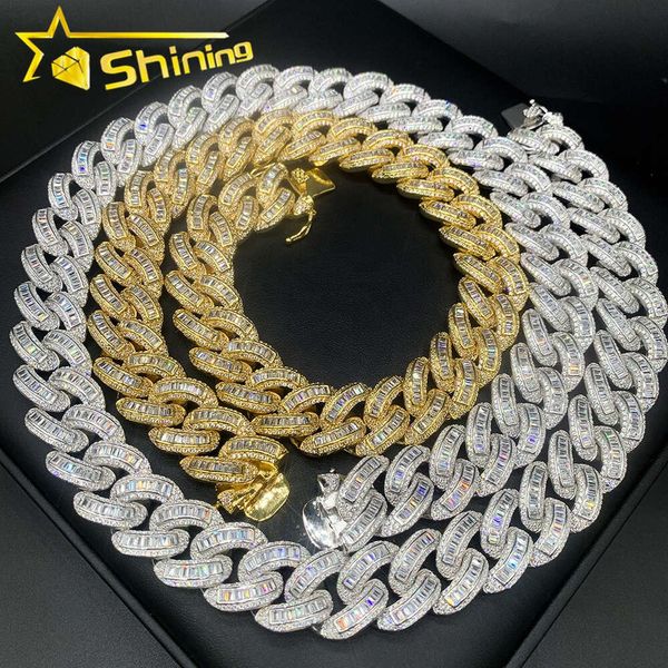 Baguette glacée Hip Hop bijoux en laiton Aaaaa + Cz diamant hommes Miami chaînes à maillons cubains