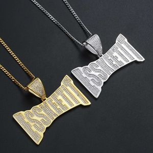 Baguette lettre Esskeetit Moissanite, bijoux fins, pendentifs, breloques, 3mm, en acier inoxydable, Miami, chaîne à maillons cubains, collier pour femmes