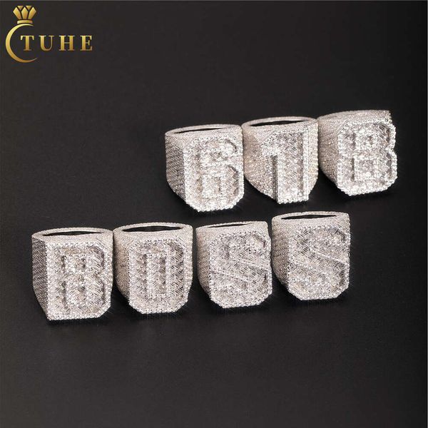 Baguette Moissanite lettre Sterling Sier Mossanite diamant glacé bague de championnat rappeur Hip Hop bijoux hommes cadeau