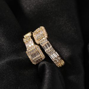 Baguette Zircon diamant anneaux glacé Bling carré zircon cubique hommes anneaux charme luxe mode Hiphop bijoux pour cadeau