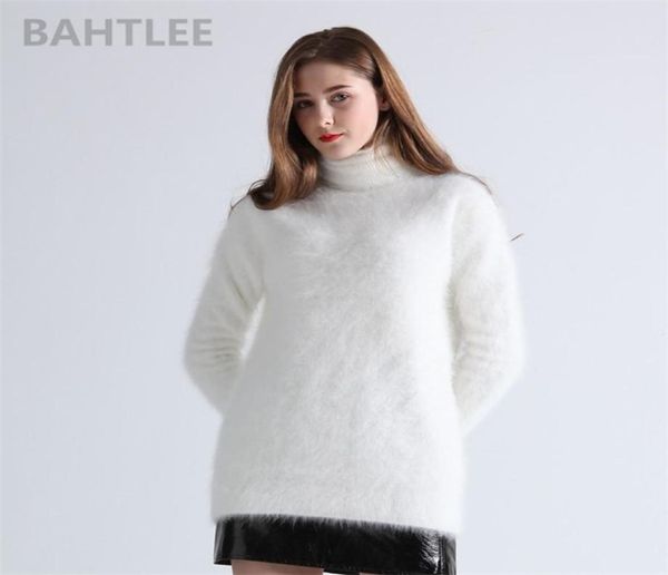 BAHTLEE invierno Women039s jersey de Angora jerseys de cuello alto suéter tejido manga larga mantener caliente blanco 2012234683555