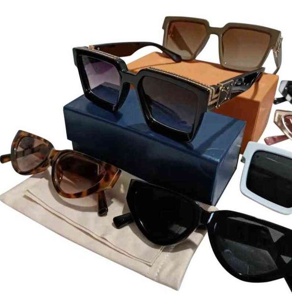 bai cheng 1set gafas de sol de moda Gafas Gafas de sol Diseñador Hombres Mujeres azul Estuches Marco de metal negro Lentes oscuras de 55 mm