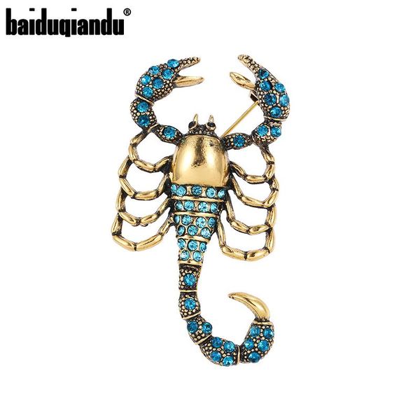Broche de escorpión de diamantes de imitación chapado en oro antiguo de alta calidad de Baiduqiandu, joyería para ropa de moda