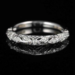 Baihe Solid 14k White Gold (AU585) Kunst Nouveau Filigraan Jubileum Band Diamanten Bruiloft Mode Gift Ring