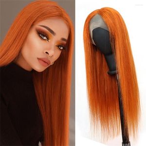 Baihong In Orange Ginger Front Lace Wig Human Hair Straight Preplumed With Baby Prix de gros en vente